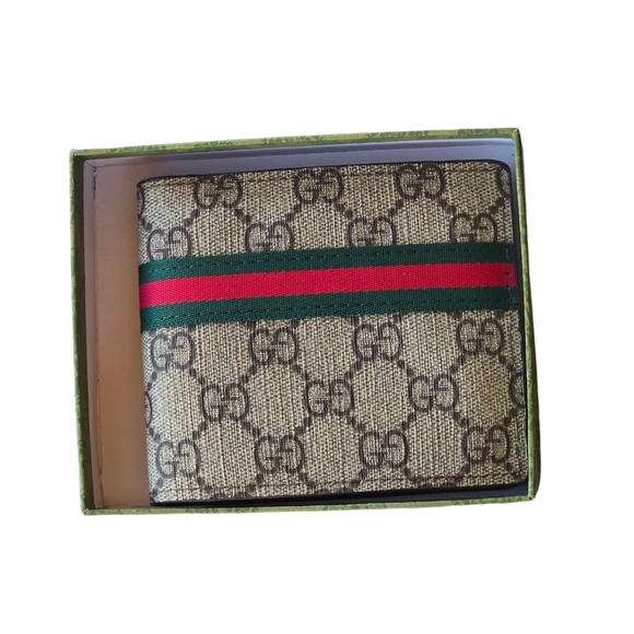 Gucci Other - Gucci Men's Brown Wallet with Red and Green Stripe